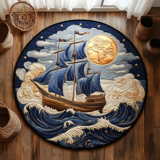 Midnight Sailboat Wave WY1706063CL Quilted Round Mat