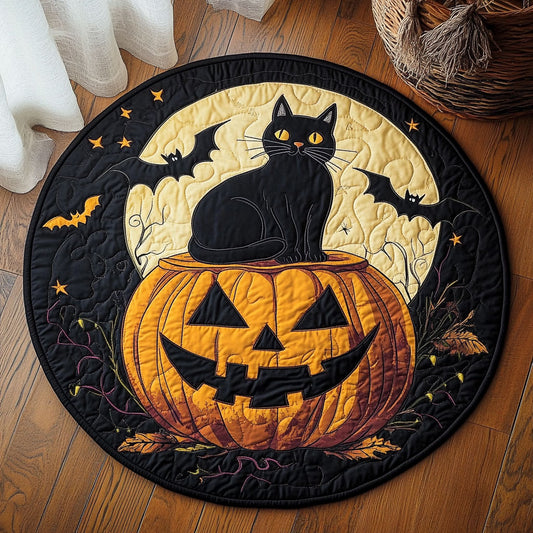Jack O Lantern Cat WY0608015CL Quilted Round Mat