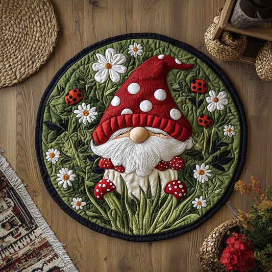 Gnome In Daisy Meadow WY1906048CL Quilted Round Mat