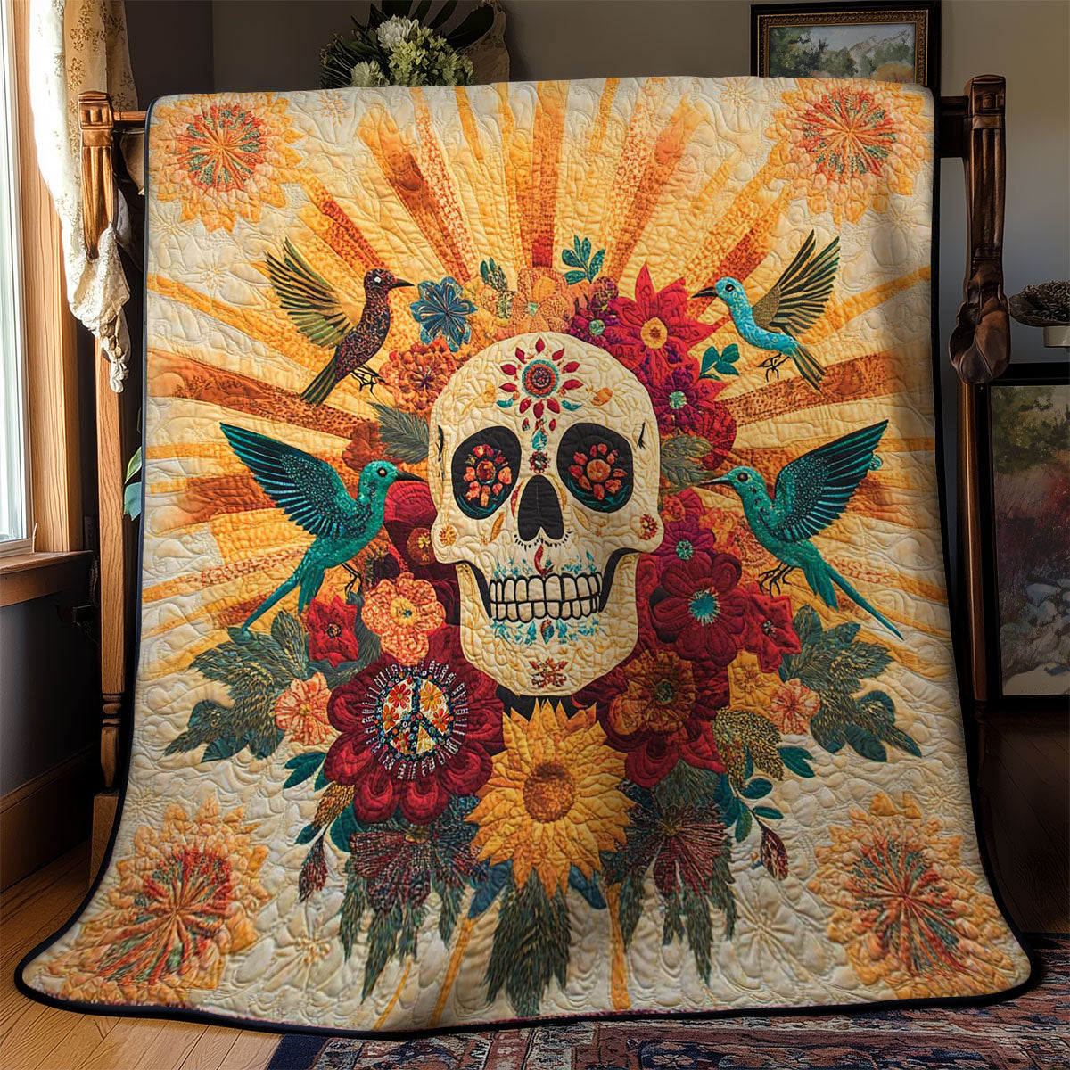 Hummingbird And Blooming Skull WN3110064CL Quilt