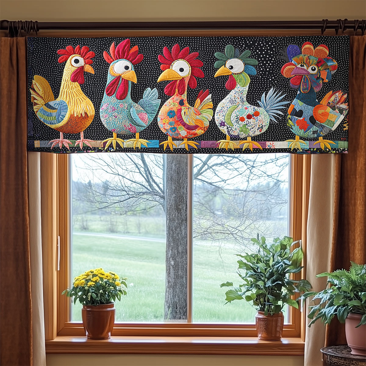 Chicken Doodle Patch WN1406051CL Quilted Valance