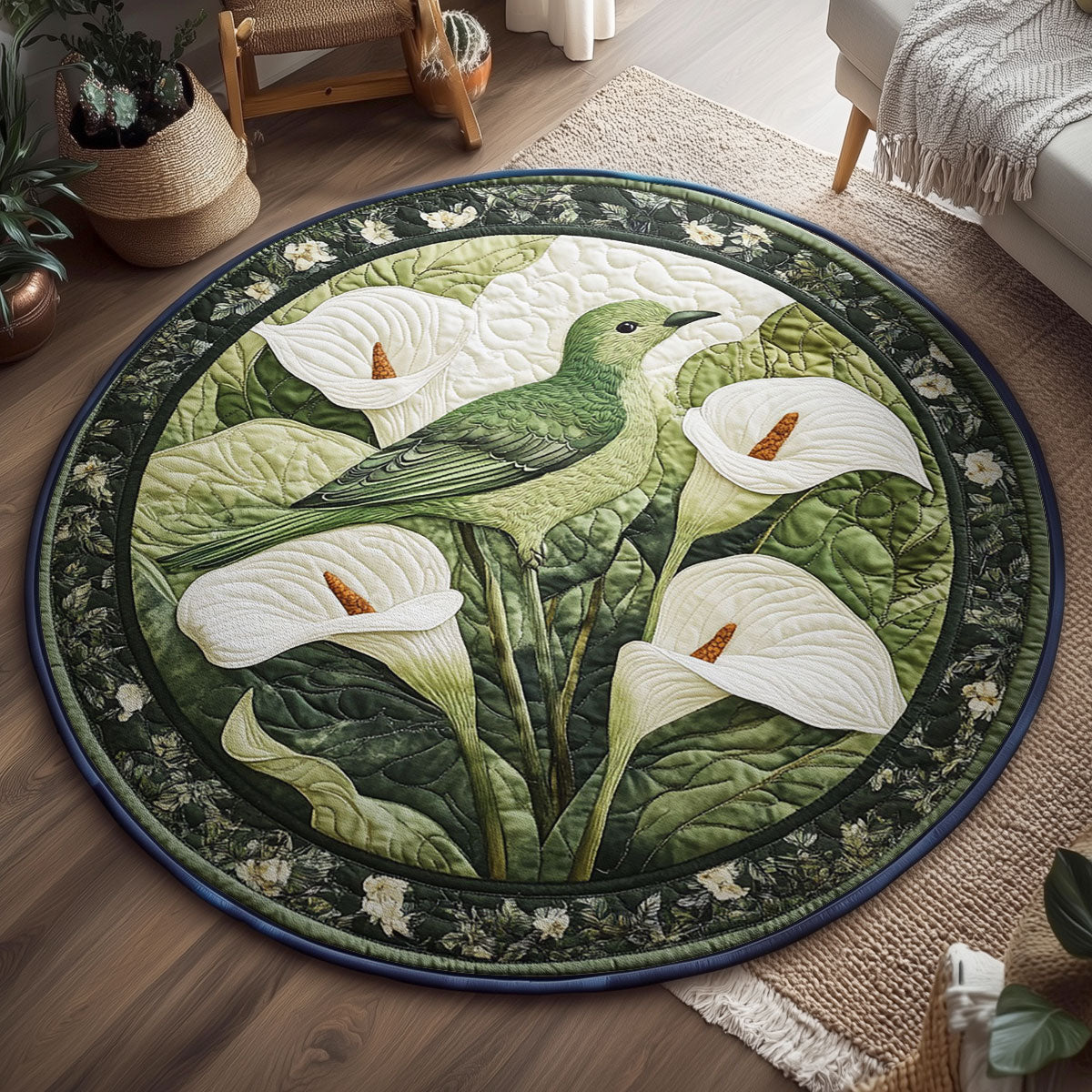 Green Bird Calla Lily WY2203037CL Quilted Round Mat