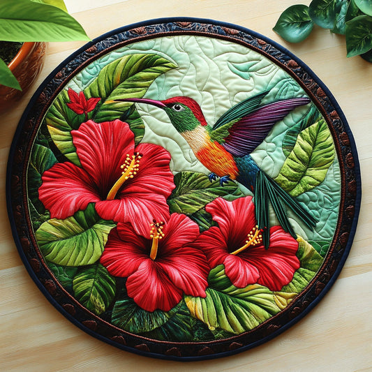 Hummingbird Hibiscus CW0807027CL Quilted Round Mat