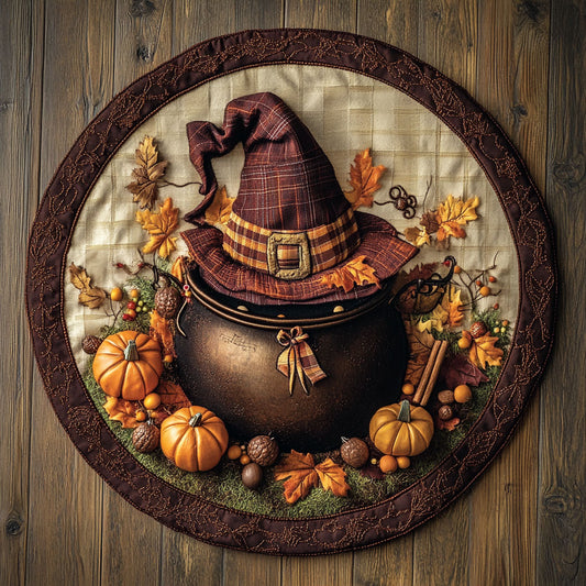 Pumpkin Witch Cauldron WN1408085CL Quilted Round Mat