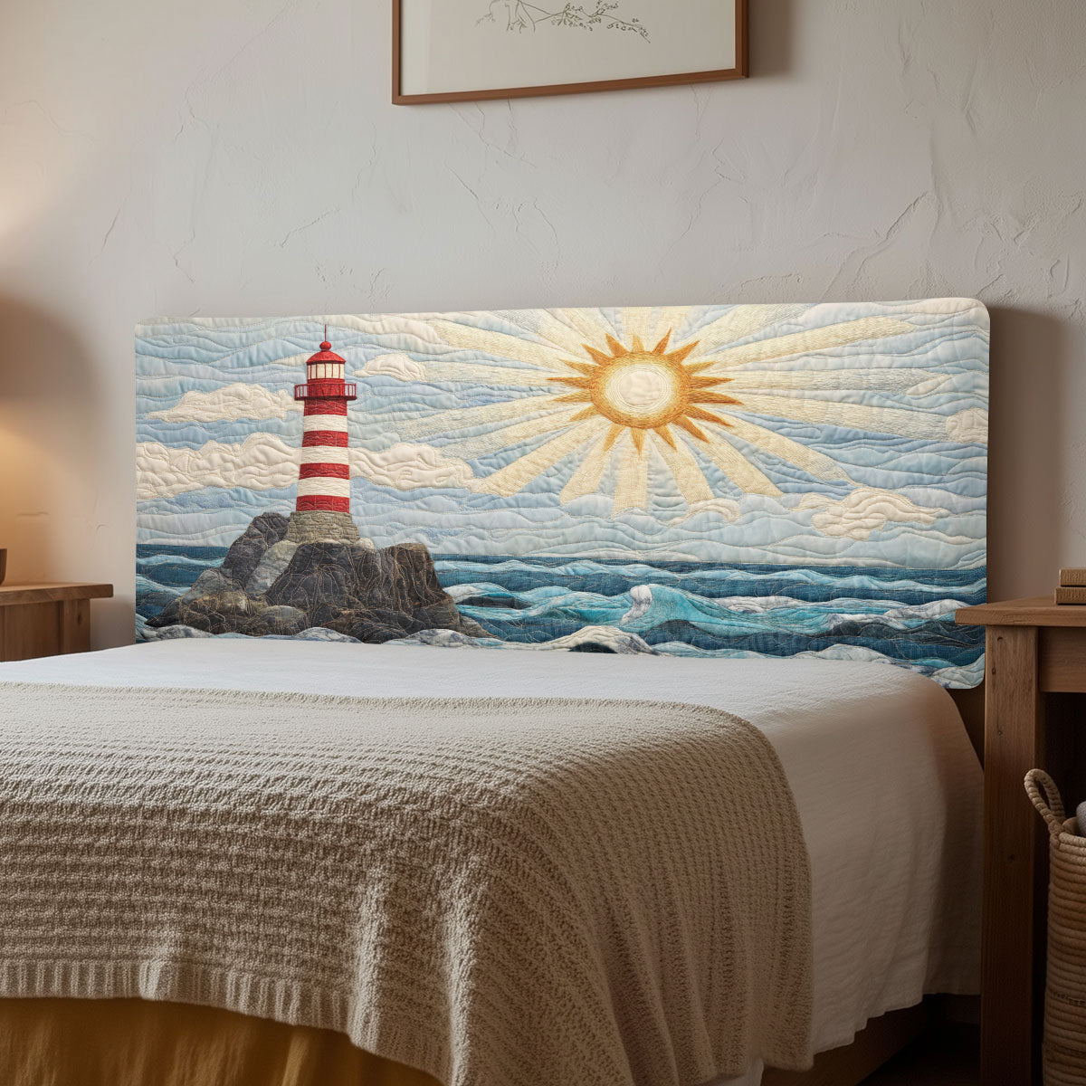 Red and White Lighthouse CW1512025CL Quilted Headboard Slipcover