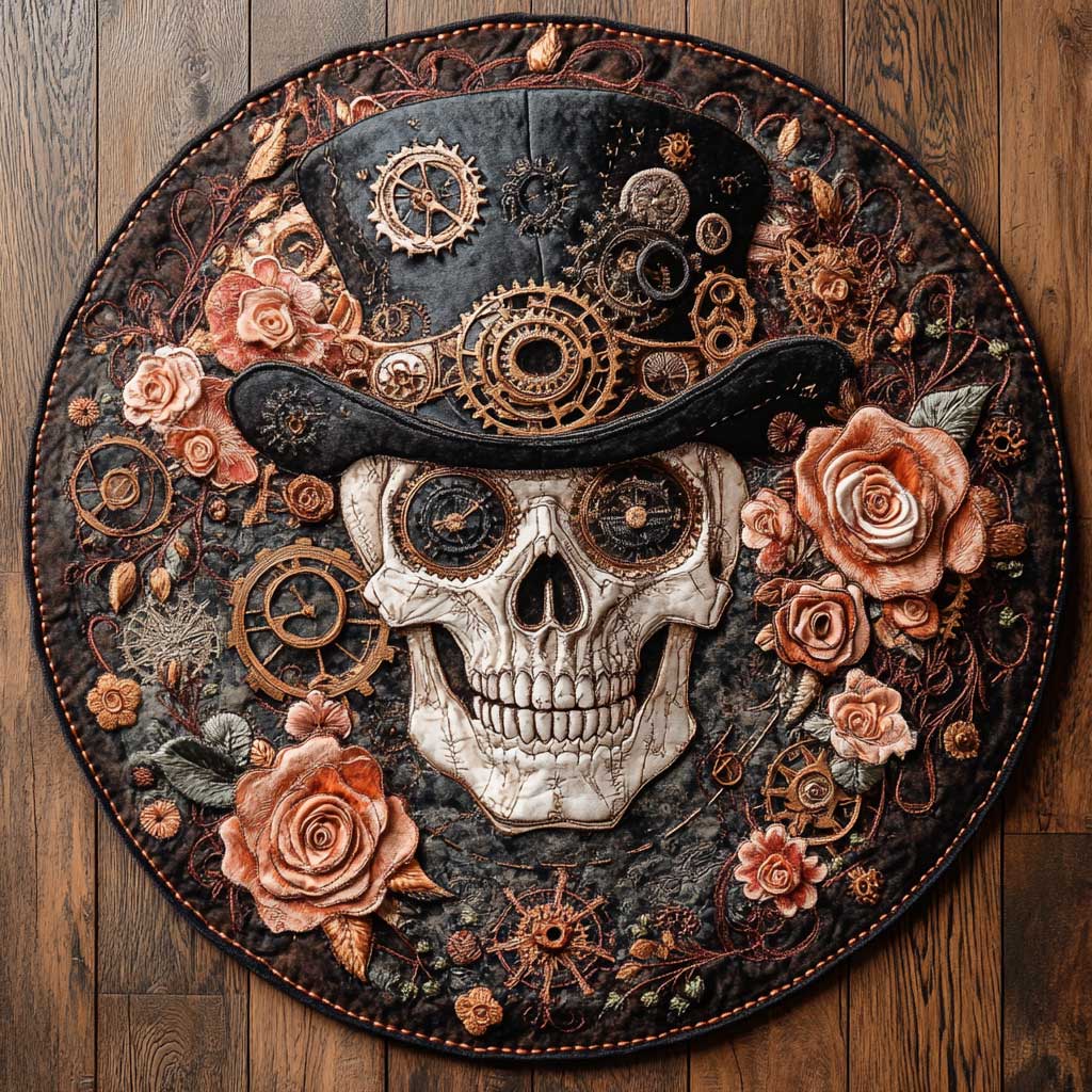 Clockwork Skull WN1005007CL Quilted Round Mat