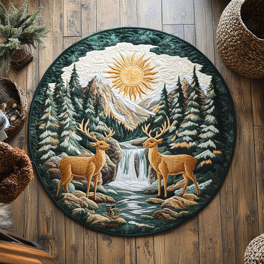 Couple Deer Forest WY2605043CL Quilted Round Mat