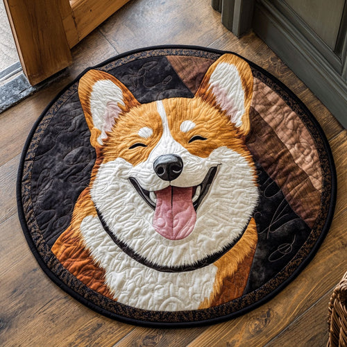 Happy Corgi CP0407063CL Quilted Round Mat