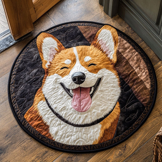 Happy Corgi CP0407063CL Quilted Round Mat