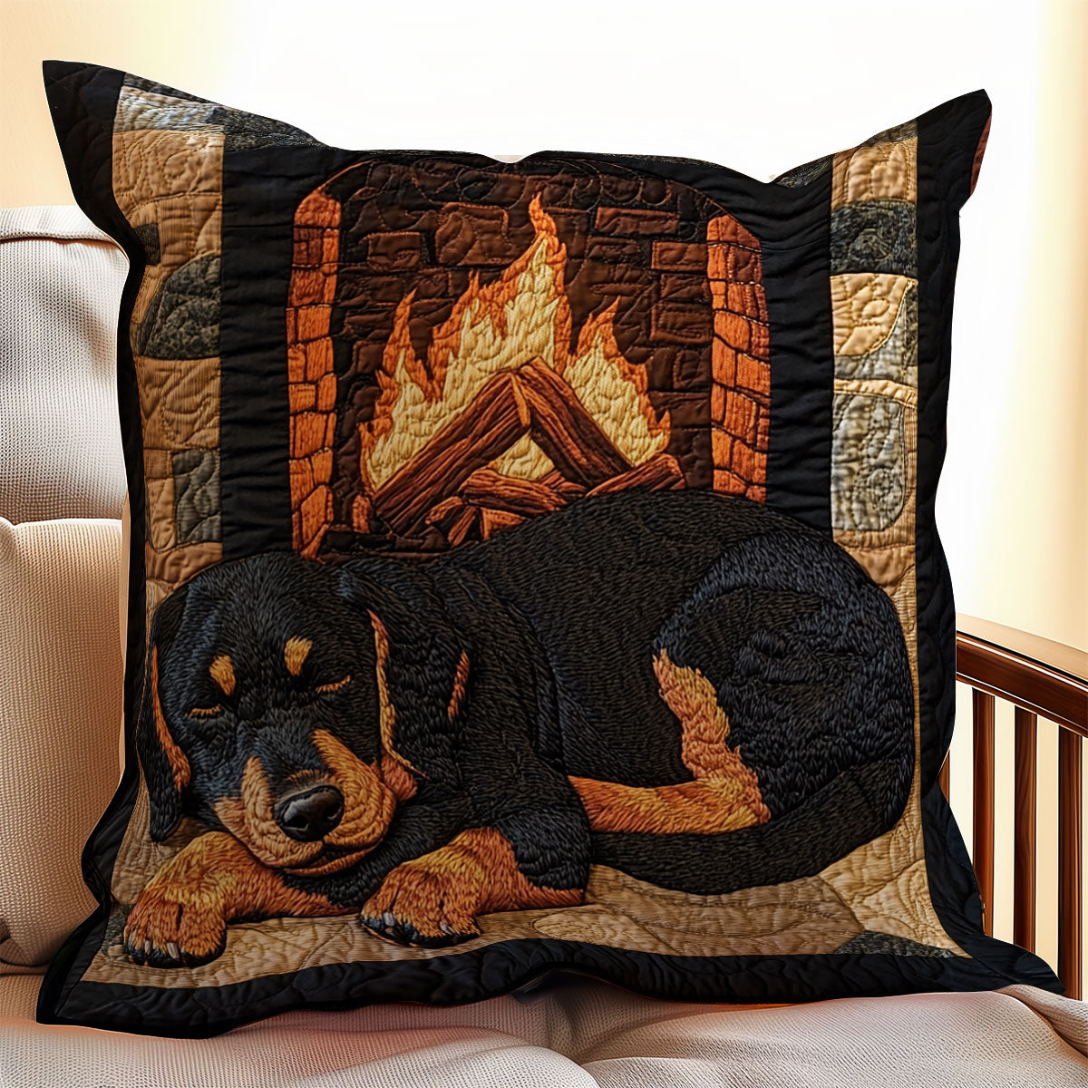 Fireplace Rottweiler WX0601102CL Quilt Pillow Case