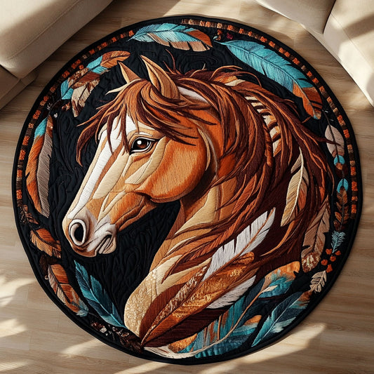 Horse Native American WX2003130CL Quilted Round Mat