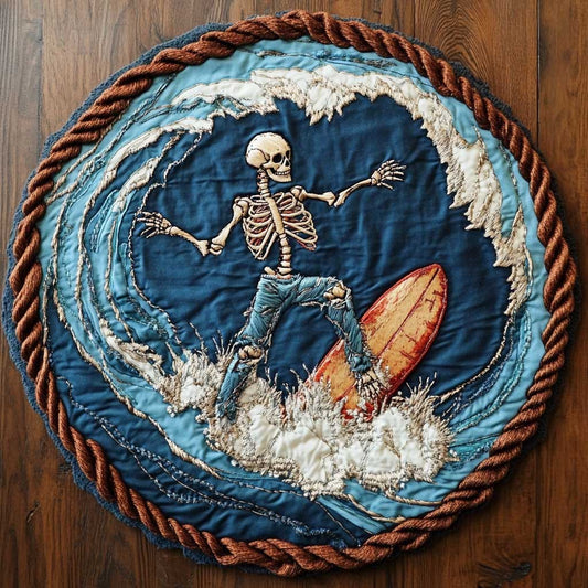 Patriotic Skeleton Surf WN1205070CL Quilted Round Mat