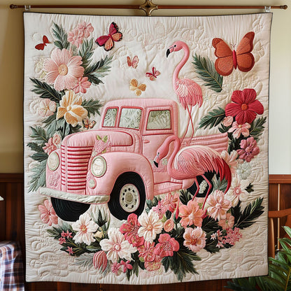 Pink Truck And Flamingo WY3012027CL Quilt
