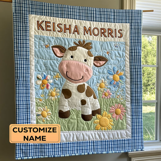 Cowbell Cuddles CP2407020CL Personalized Baby Quilt