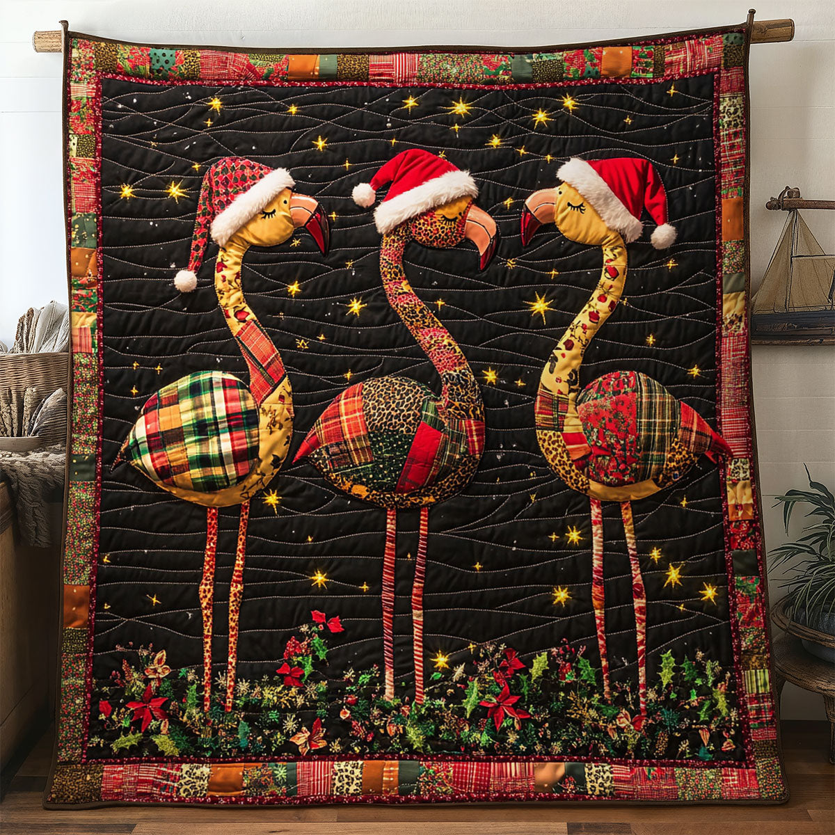 Festive Flamingo Trio WN1107011CL Quilt