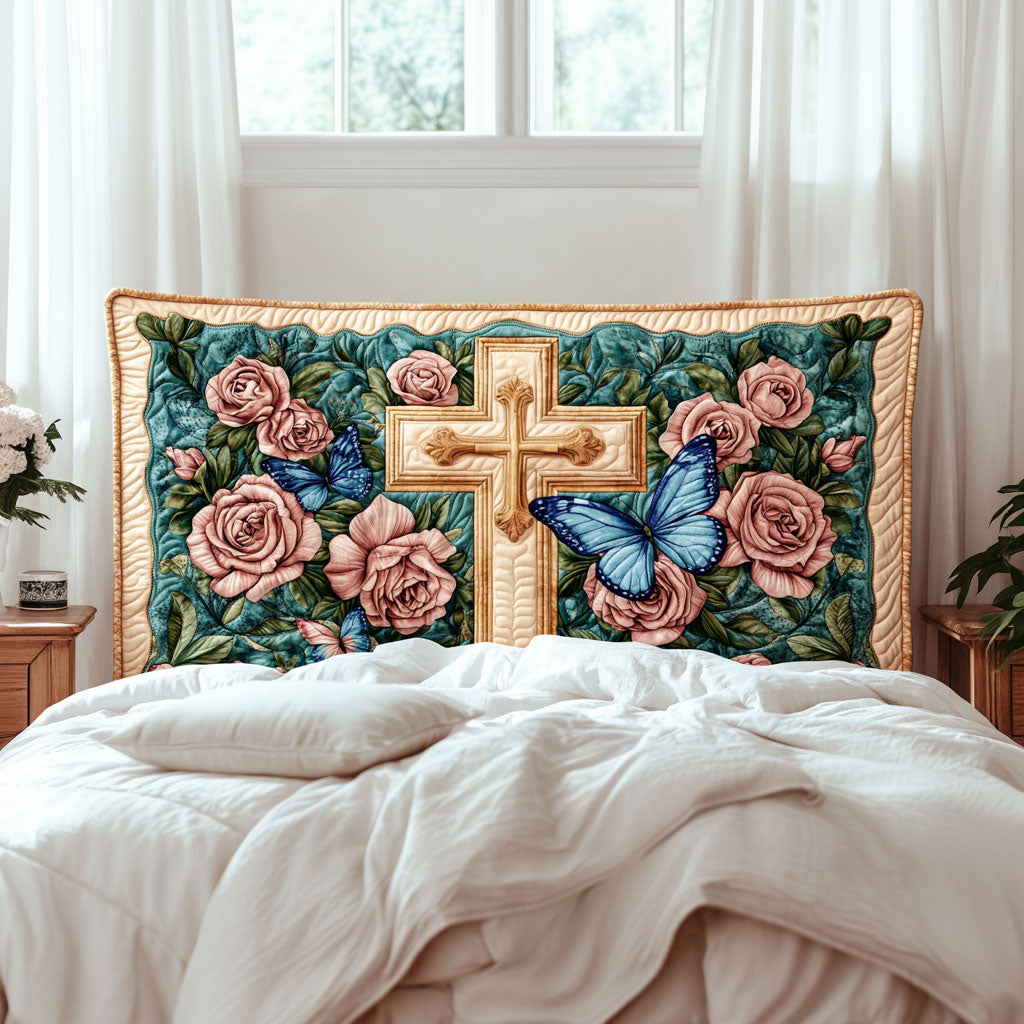 Blessed Floral Cross KL2412018CL Quilted Headboard Slipcover