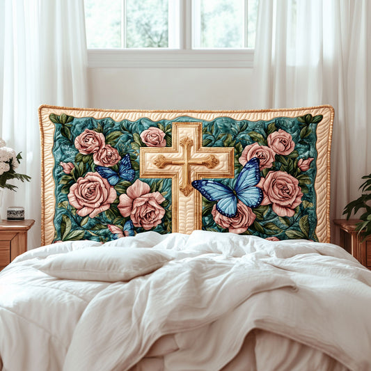 Blessed Floral Cross KL2412018CL Quilted Headboard Slipcover