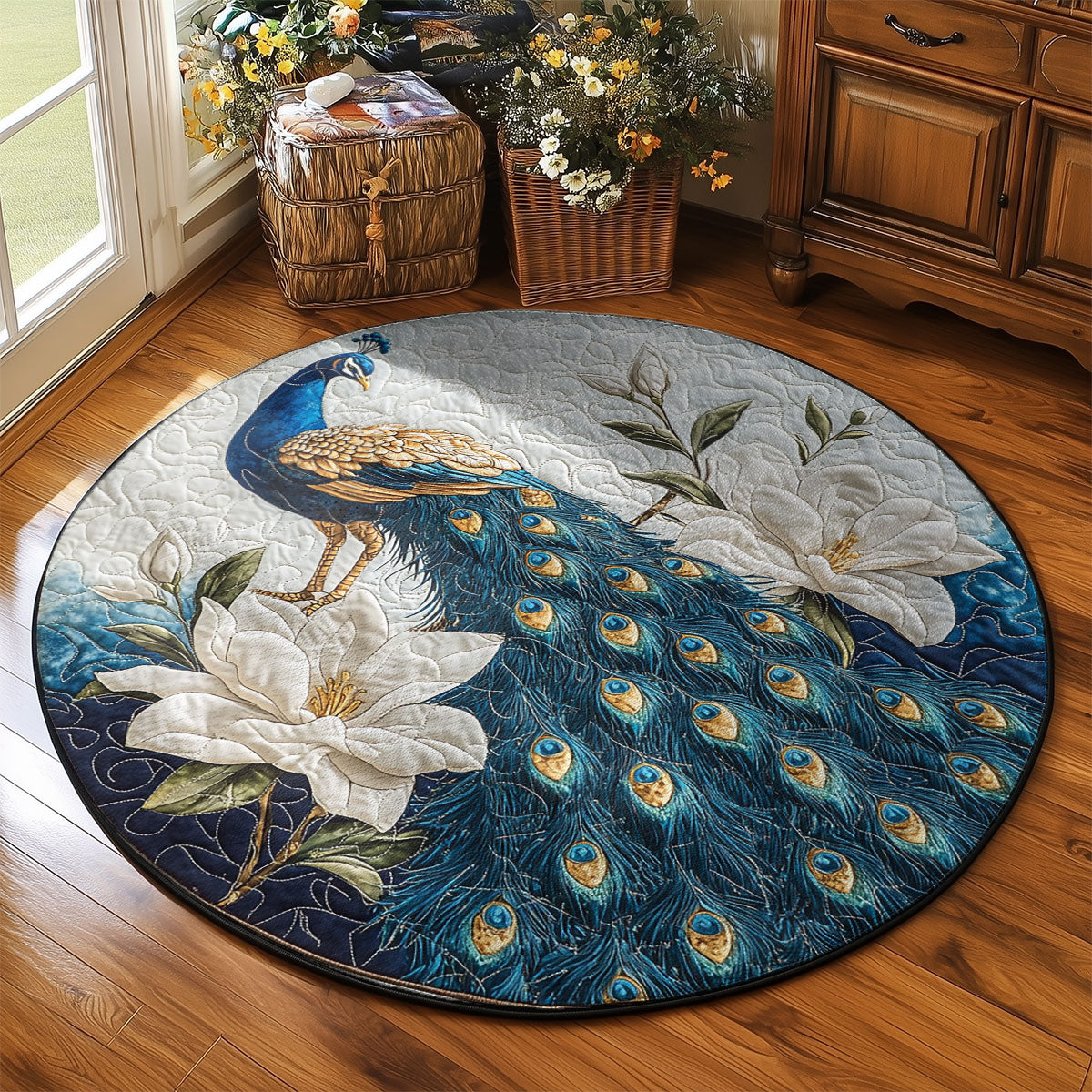 Beautiful Peacock WY2003120CL Quilted Round Mat