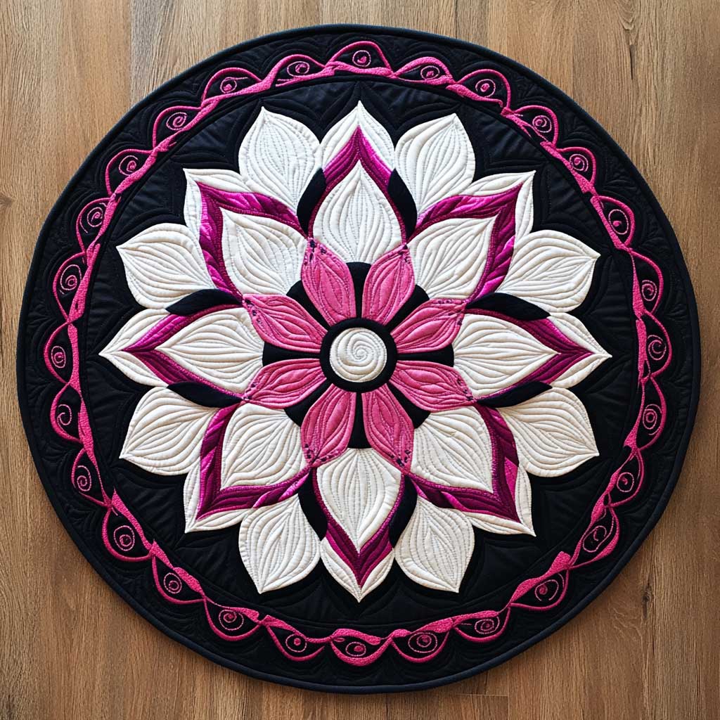 Mystic Pink Edged Bloom WN2904038CL Quilted Round Mat