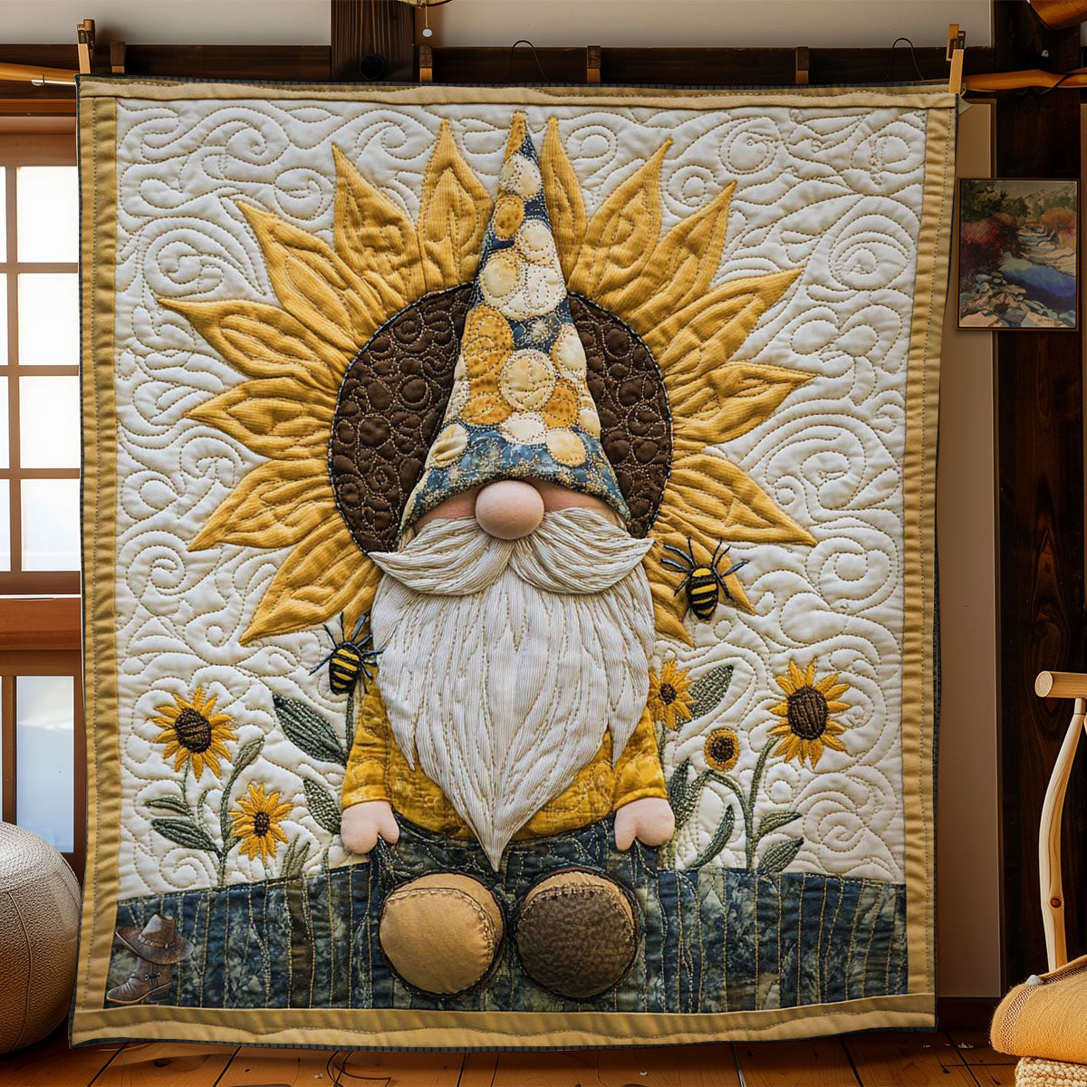 Gnome And Sunflowers WN1411062CL Quilt