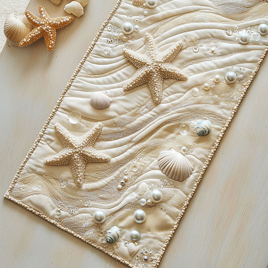 White Starfish And Pearl WY2205030CL Quilted Table Runner