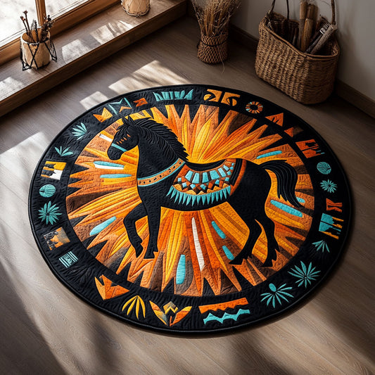 Mystic Black Horse WY0905032CL Quilted Round Mat