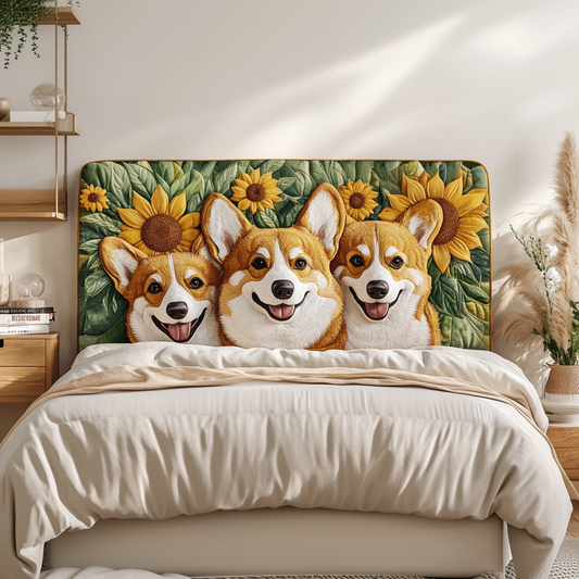 Sun Smiling Corgi XR1712004CL Quilted Headboard Slipcover
