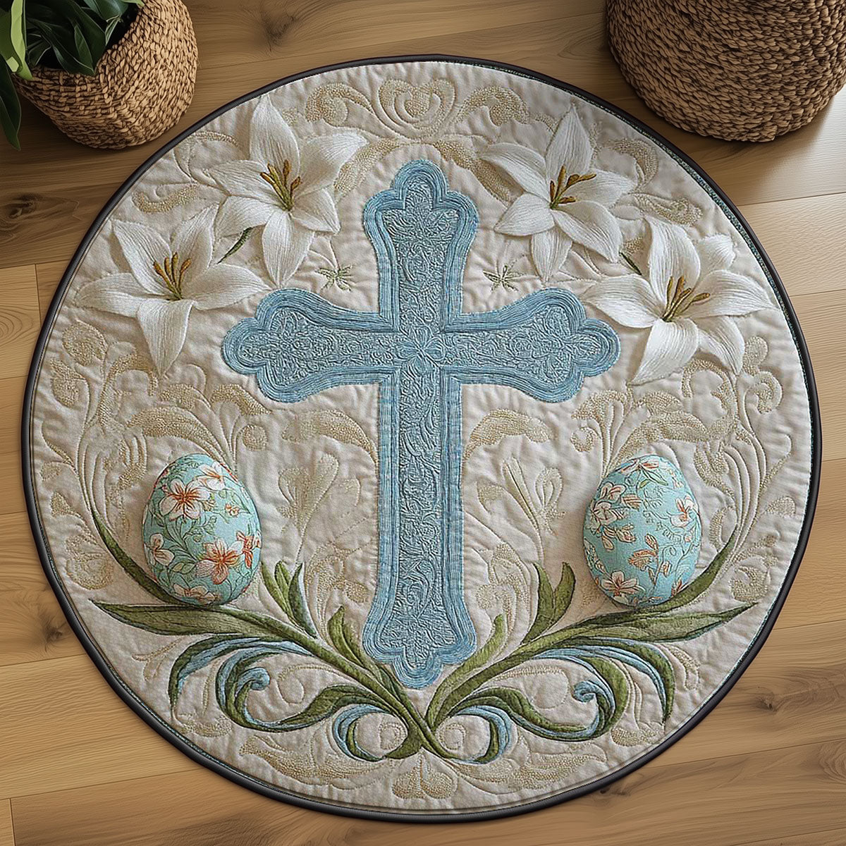 Easter Cross Light WN2203022CL Quilted Round Mat