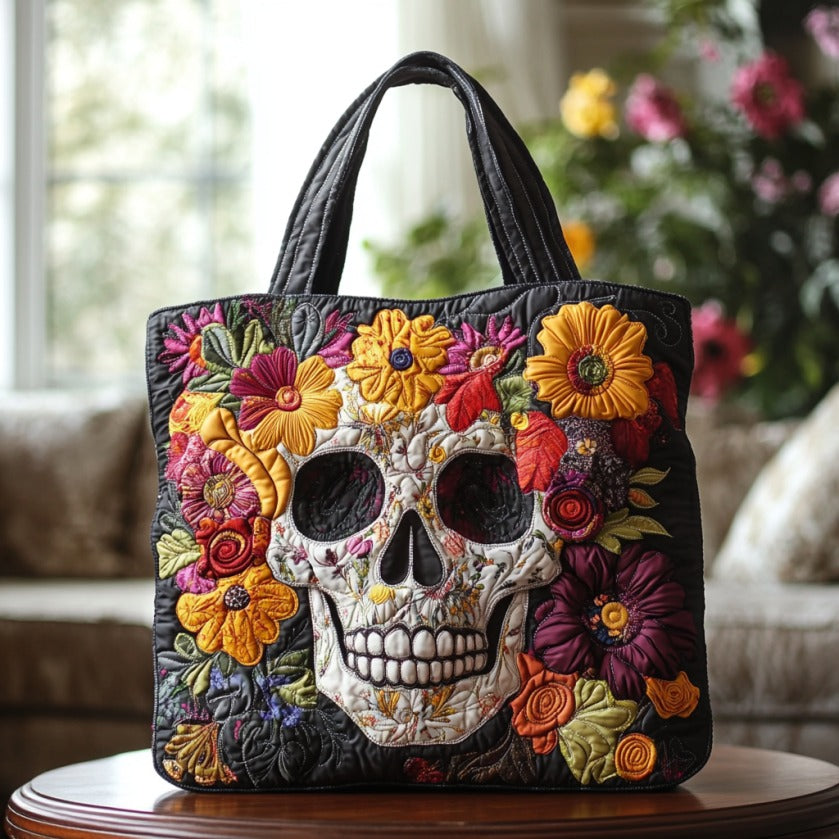 Floral Skull XR2709013CL Quilted Tote Bag