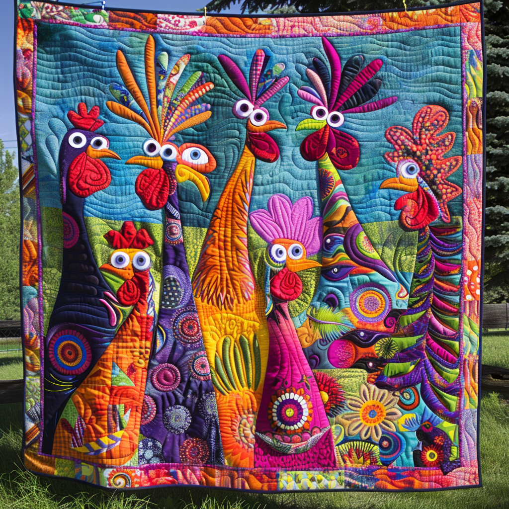 Whimsical Rooster Parade YR0301043CL Quilt