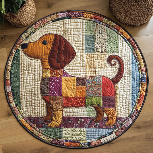 Patchwork Dachshund WN2608068CL Quilted Round Mat