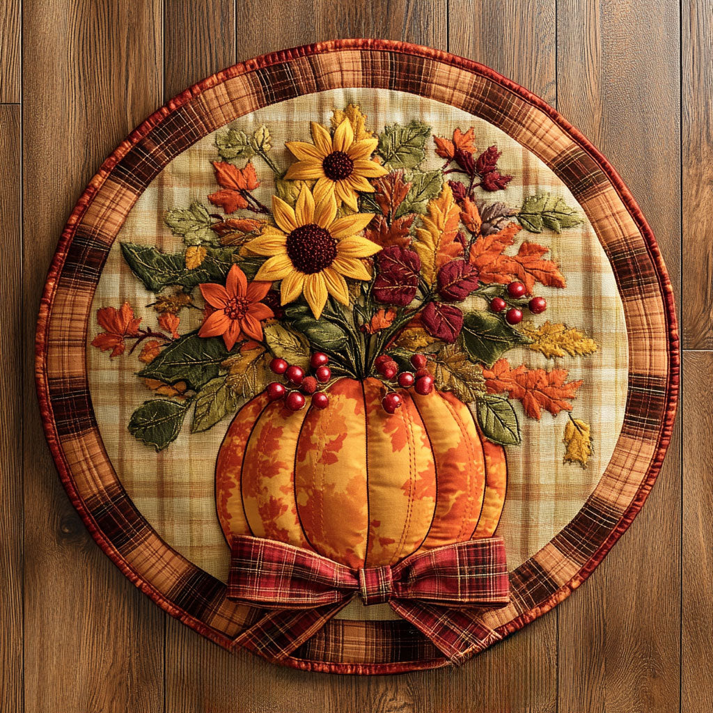 Pumpkin Bliss Flower WN1408081CL Quilted Round Mat