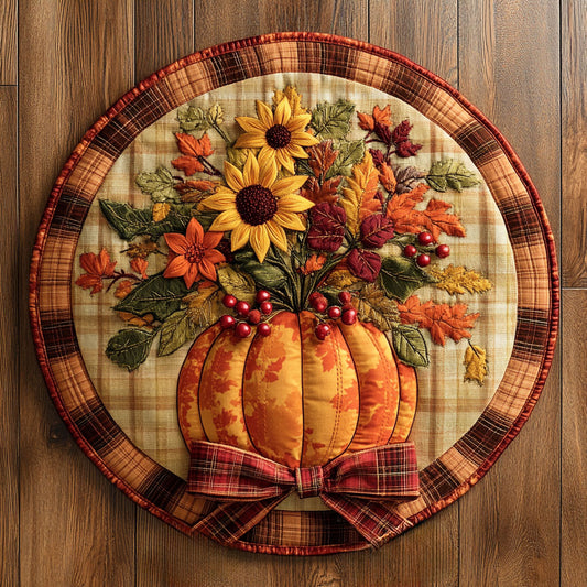 Pumpkin Bliss Flower WN1408081CL Quilted Round Mat