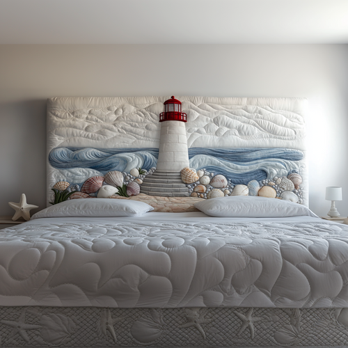 Seashell Lighthouse XR1612014CL Quilted Headboard Slipcover