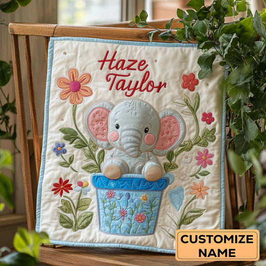 Elephant Giggle WN1807045CL Personalized Baby Quilt