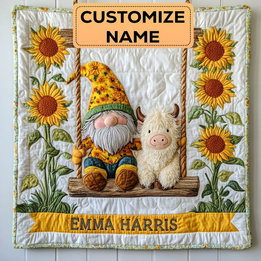 Gnome and Cow Hug CW3007005CL Personalized Baby Quilt