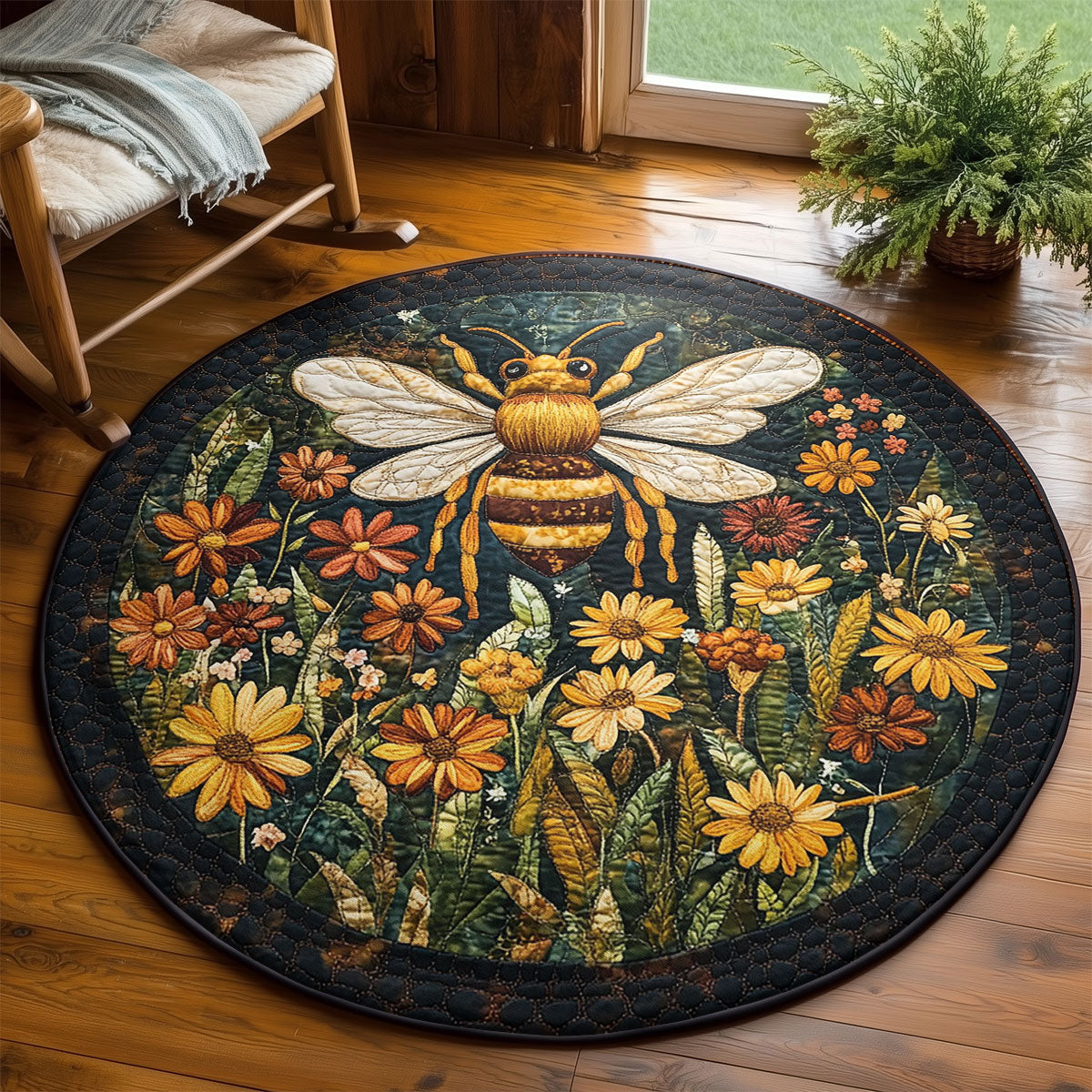 Bee In Wildflower Forest WY2203028CL Quilted Round Mat