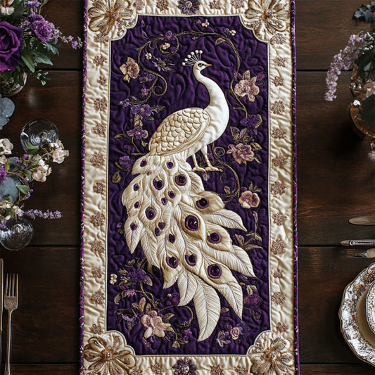 Purple White Peacock WY2205029CL Quilted Table Runner