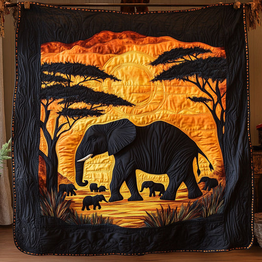 African Sunset Elephant Family WY0307006CL Quilt