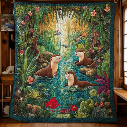 Otter Family In Forest WY1701053CL Quilt
