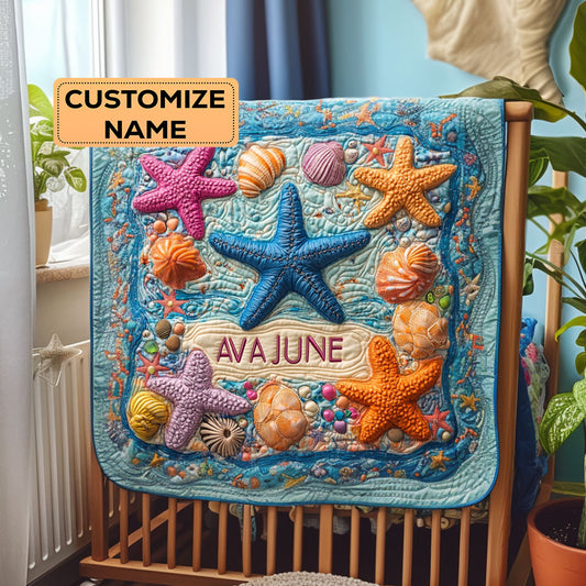 Sea Star Garden WY3007041CL Personalized Baby Quilt