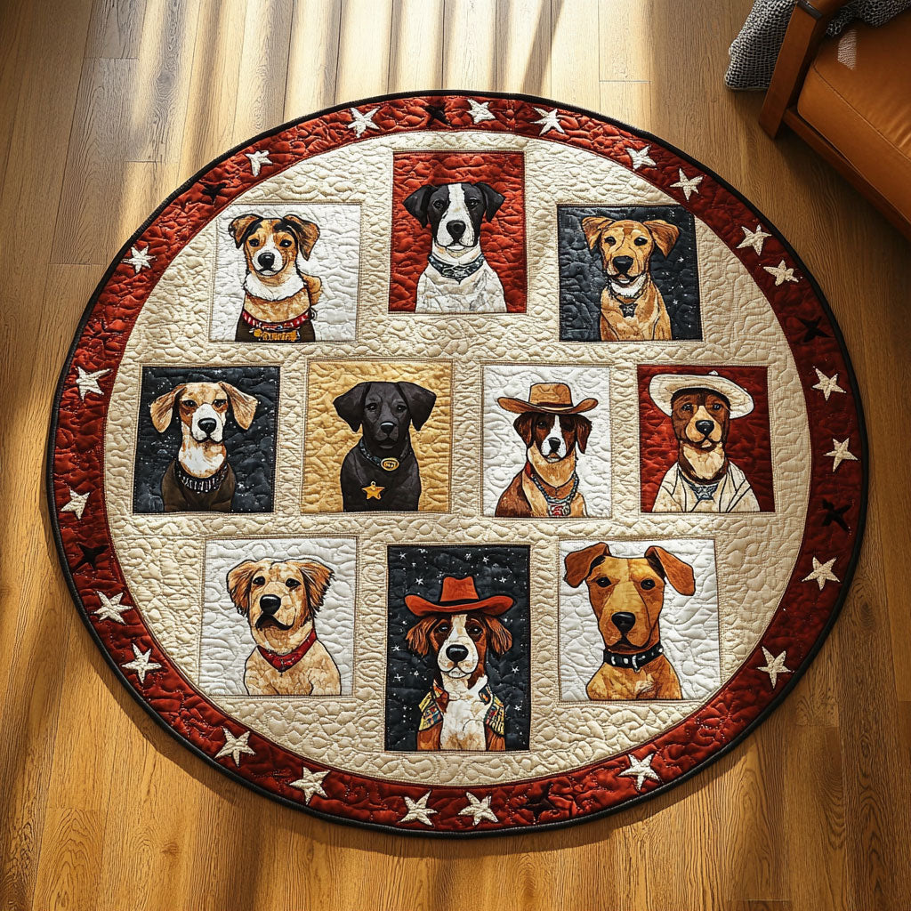 Patriotic Pups WY2008086CL Quilted Round Mat