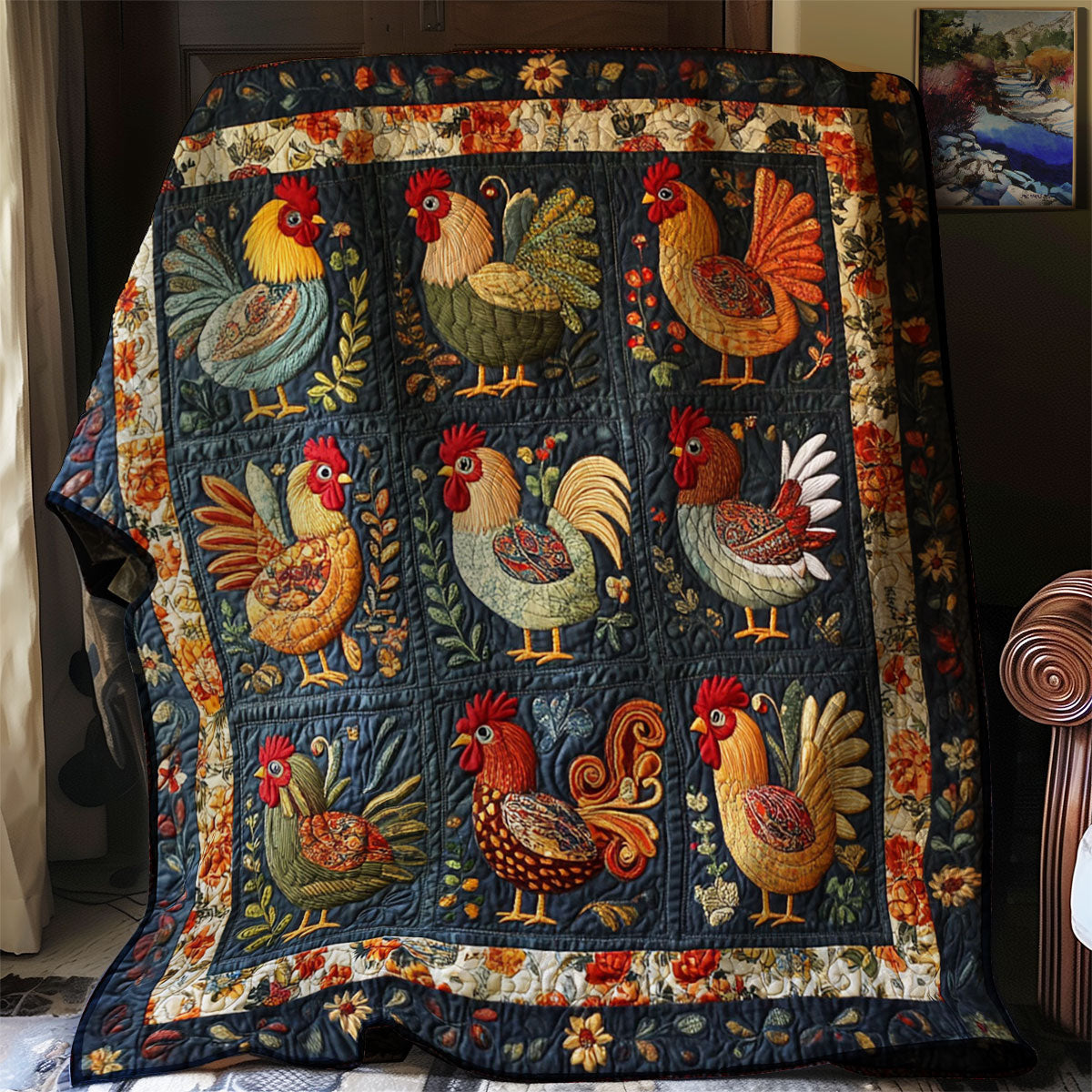 Folk Charm Chicken WJ3012015CL Quilt