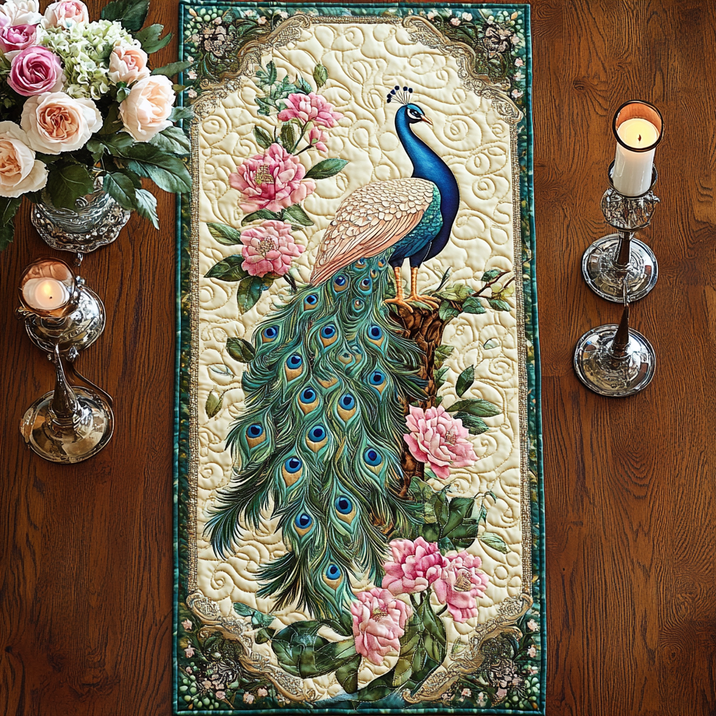 Colorful Peacock CQ0505027CL Quilted Table Runner