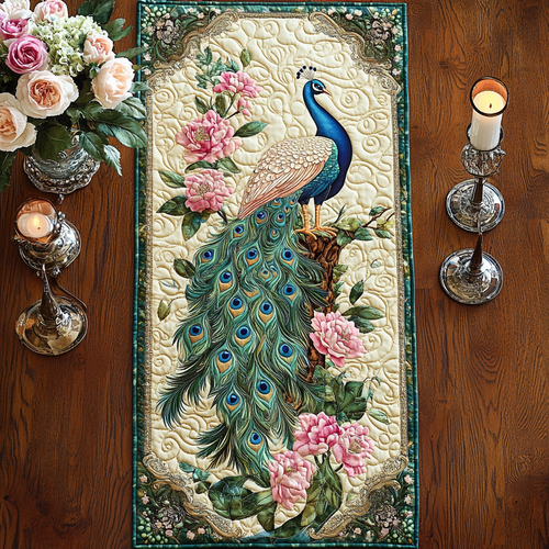 Colorful Peacock CQ0505027CL Quilted Table Runner