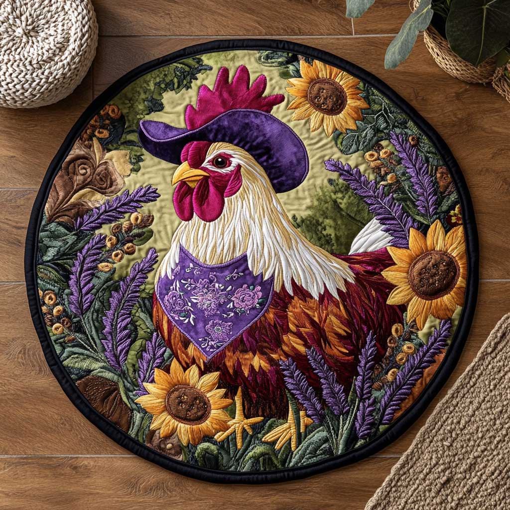Rooster In Bloom WN2804053CL Quilted Round Mat