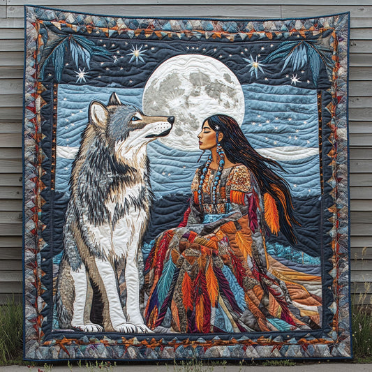 Fire Feather Wolf And Woman WN0908031CL Quilt