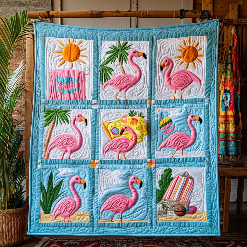 Flamingos On Vacation WY0808023CL Quilt