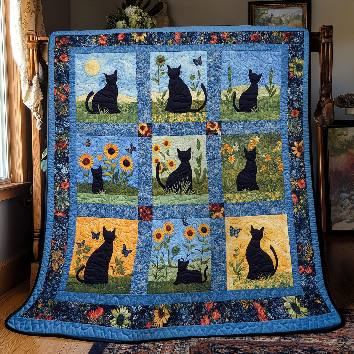 Floral Black Cat YR1802024CL Quilt
