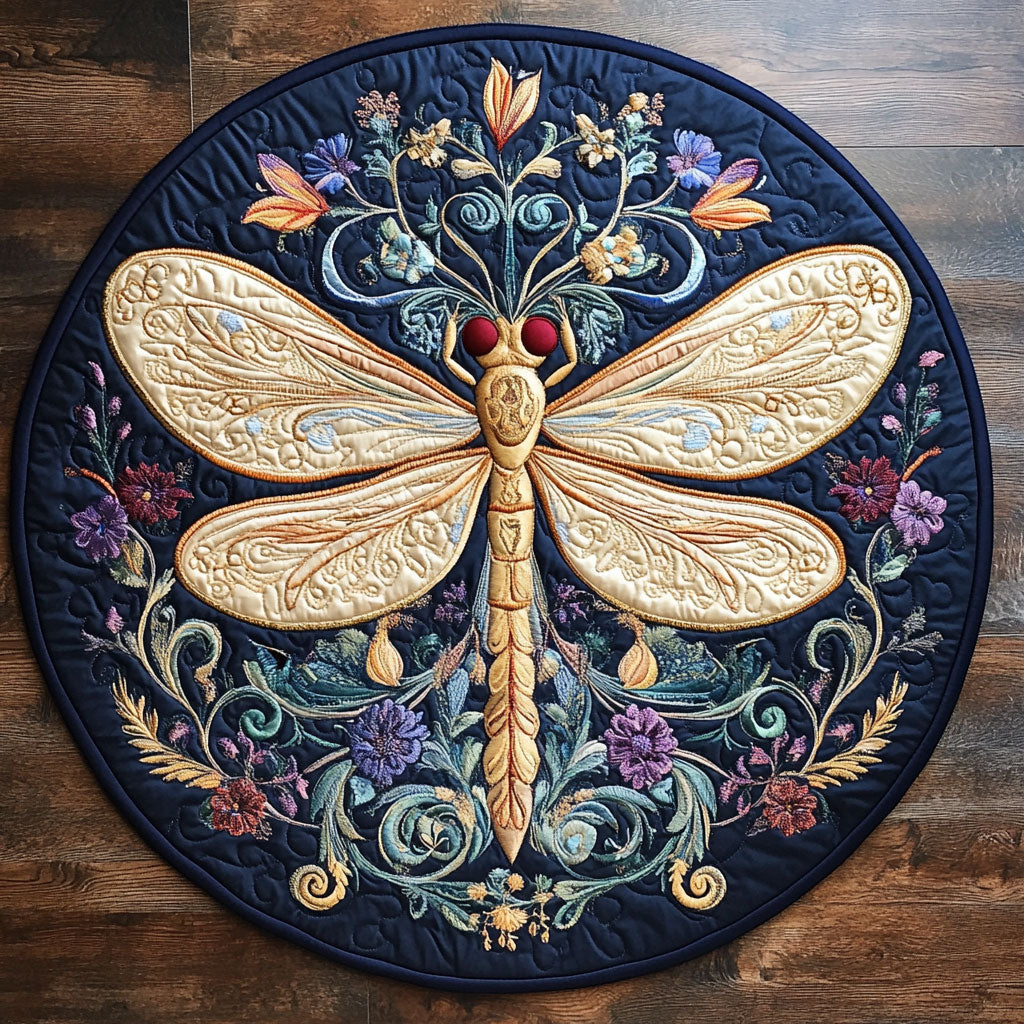 Floral Dragonfly WX2203116CL Quilted Round Mat